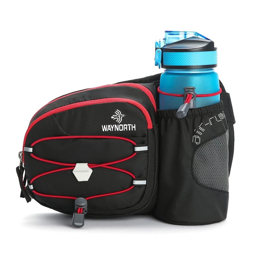 Waynorth Hydration Waist Pack Running Belt Water Bottle Holder Black Red Hiking